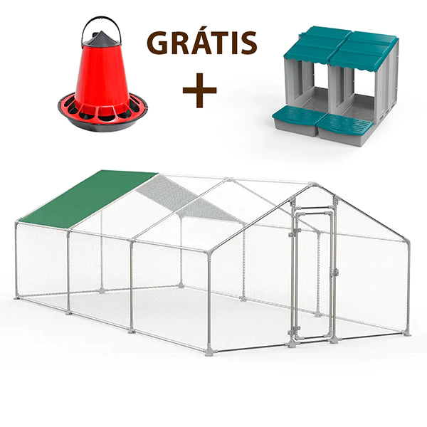 Gallinero Exterior 6x3x2m (Estructura Fuerte) + OFERTA Comedero +1 Nido 2 Departamento con recogida